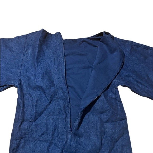 Banana Republic 100% Linen Boat Neck Midi Bishop Sleeve Royal Blue Spring Dress - Picture 5 of 8